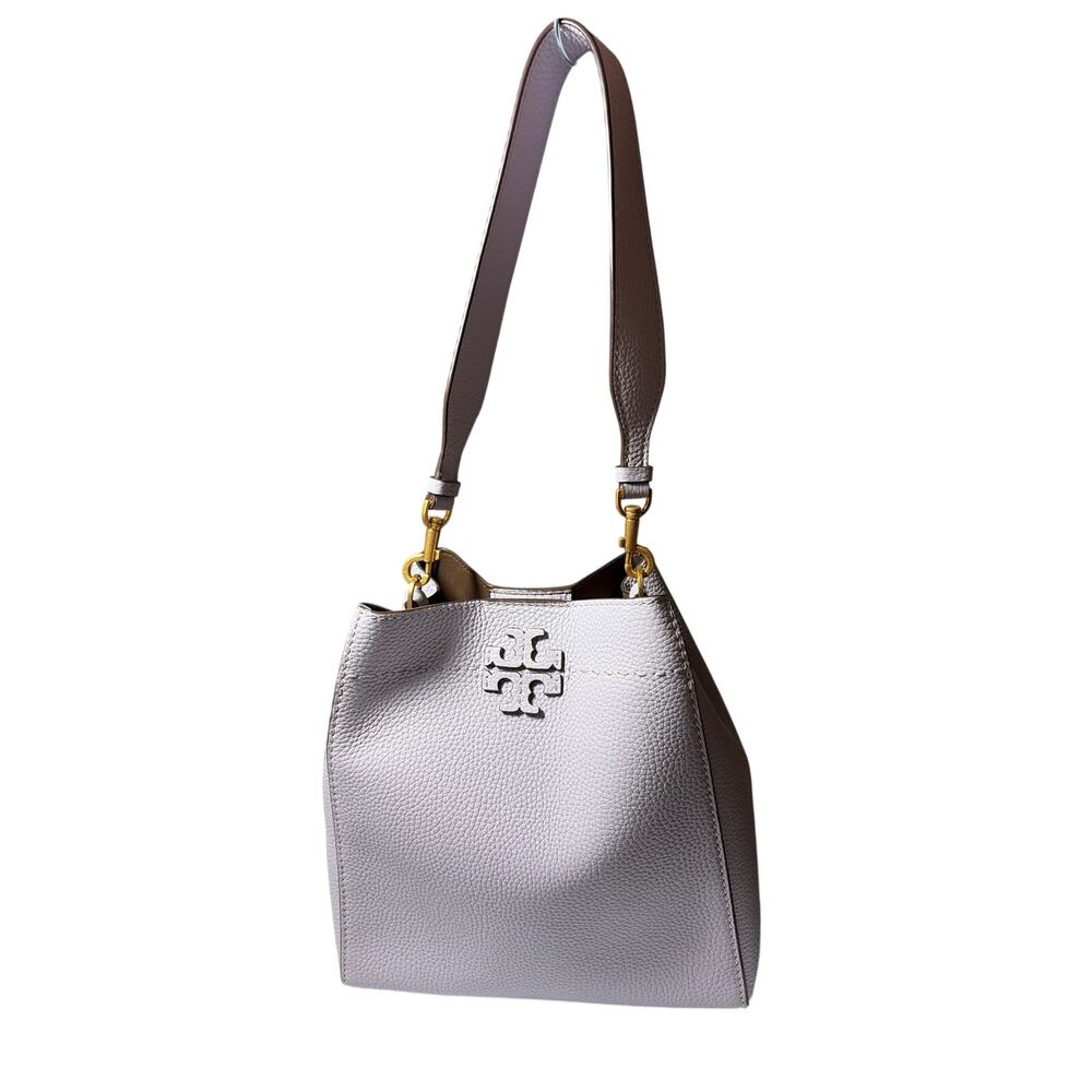 Tory Burch McGraw Lavender Leather Convertible Shoulder Bucket Tote Bag